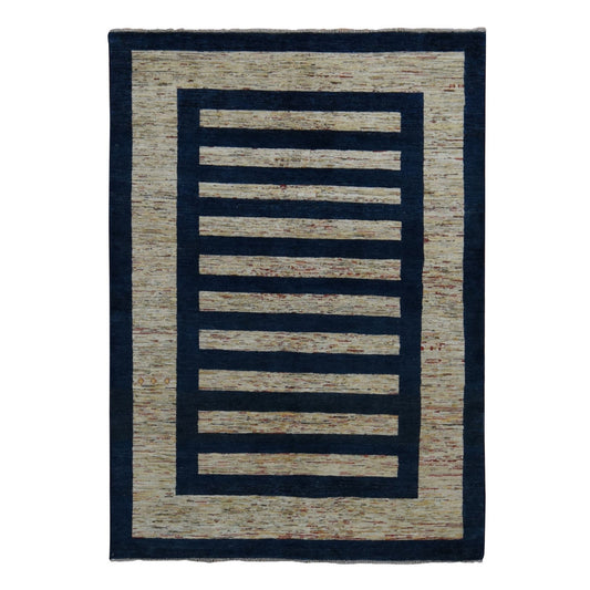 Modern and Contemporary Wool Hand Knotted Rug Brown Blue 5.7X8.0 -O080973