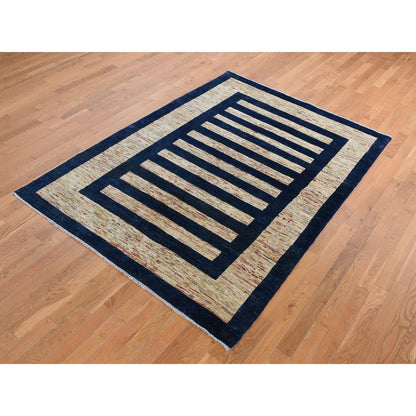 Modern and Contemporary Wool Hand Knotted Rug Brown Blue 5.7X8.0 -O080973