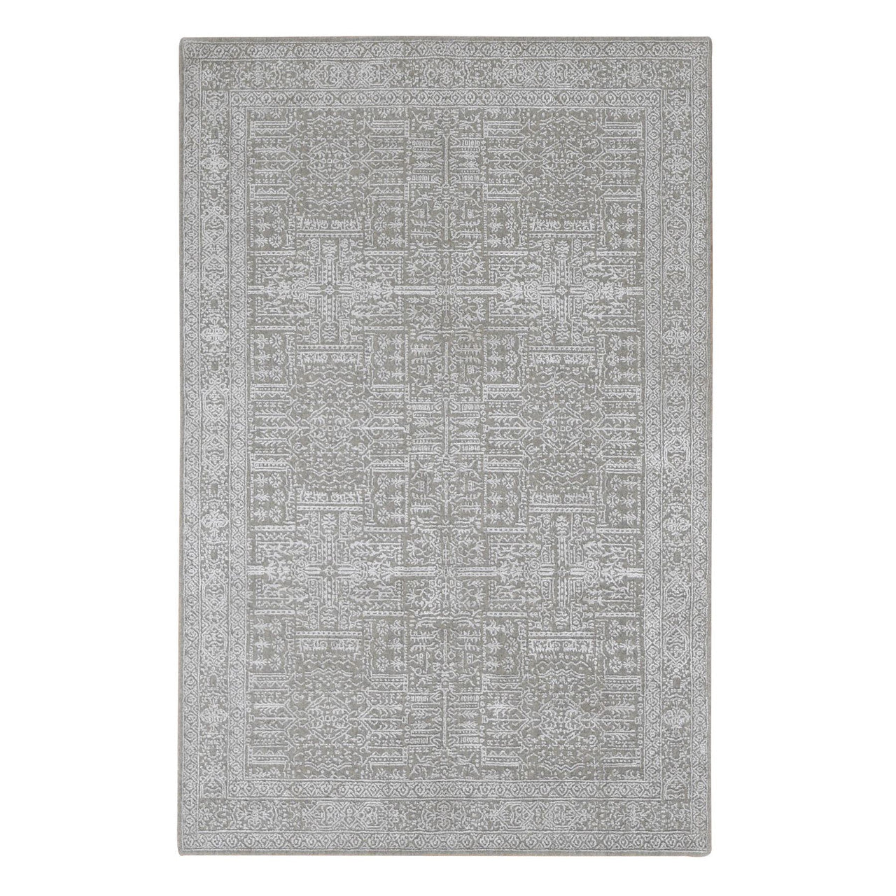 Gray 5'9" x 9'0" Modern and Contemporary Handloom Wool/Silk Rug - Sku: O080978