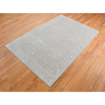 Modern and Contemporary Wool & Silk Hand Loomed Rug Grey Gray 5.9X9.0 -O080978