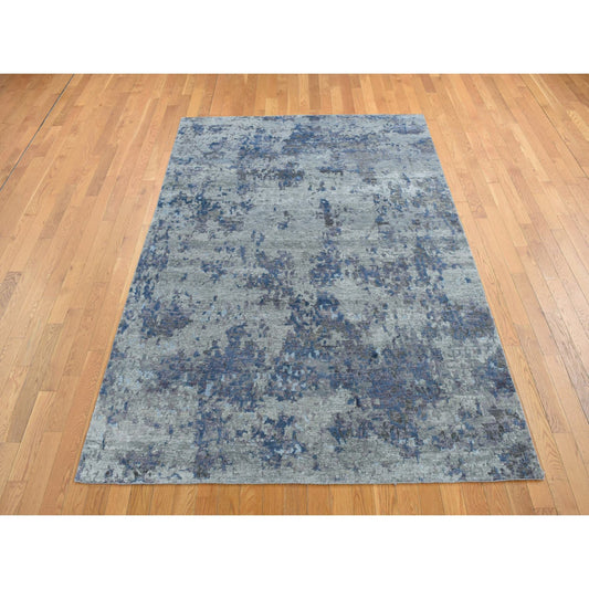 Modern and Contemporary Wool & Silk Hand Knotted Rug Grey No Border 6.0X8.10 -O080980
