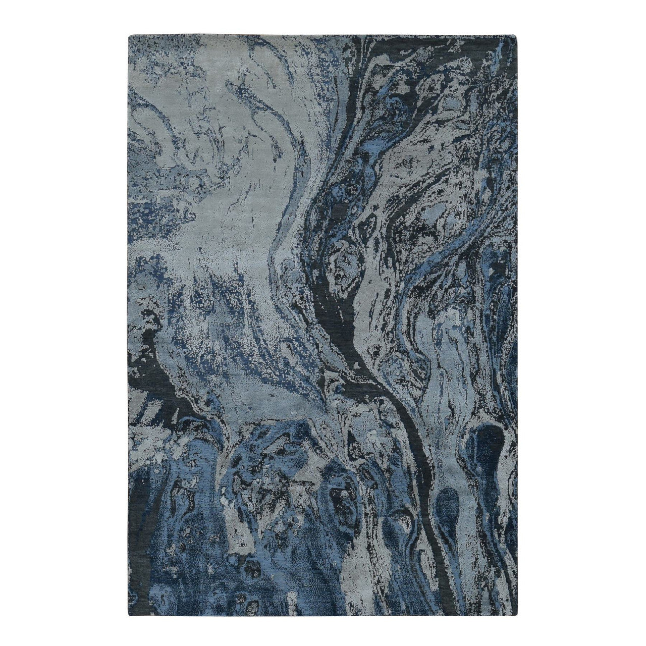 Blue 6'0" x 9'2" Modern and Contemporary Hand knotted Wool/Silk Rug - Sku: O080981