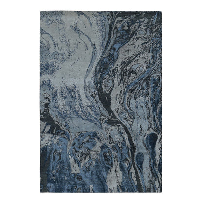 Modern and Contemporary Wool & Silk Hand Knotted Rug Blue No Border 6.0X9.2 -O080981