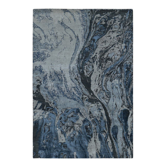 Modern and Contemporary Wool & Silk Hand Knotted Rug Blue No Border 6.0X9.2 -O080981