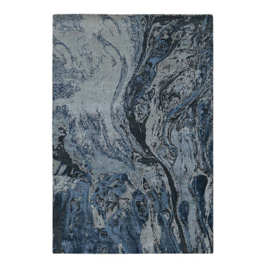 Modern and Contemporary Wool & Silk Hand Knotted Rug Blue No Border 6.0X9.2 -O080981