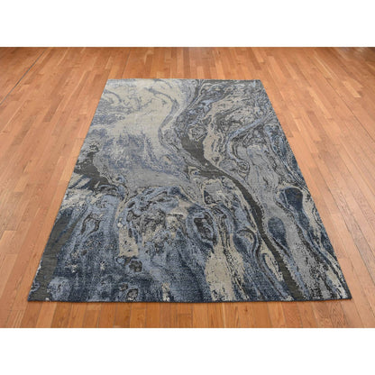 Modern and Contemporary Wool & Silk Hand Knotted Rug Blue No Border 6.0X9.2 -O080981