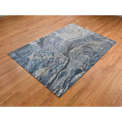 Modern and Contemporary Wool & Silk Hand Knotted Rug Blue No Border 6.0X9.2 -O080981