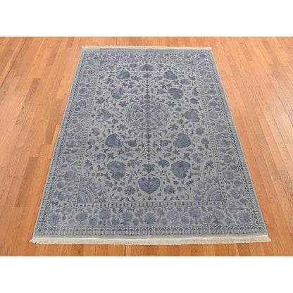 Fine Oriental Wool & Silk Hand Knotted Rug Grey Gray 5.7X7.10 -O080982