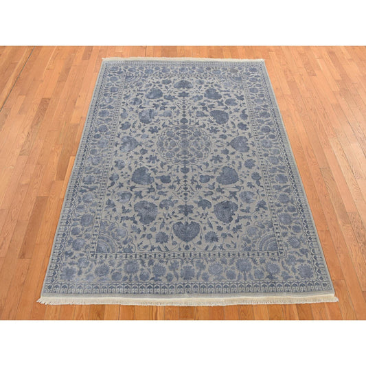 Fine Oriental Wool & Silk Hand Knotted Rug Grey Gray 5.7X7.10 -O080982