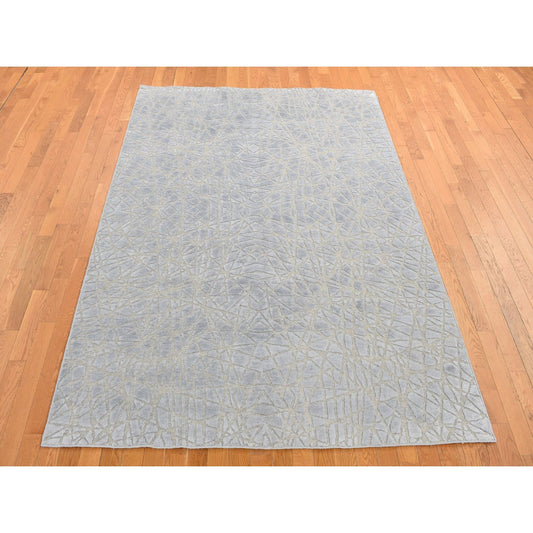 Modern and Contemporary Wool & Silk Hand Knotted Rug Grey No Border 6.0X8.10 -O080984