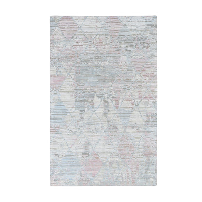 Modern and Contemporary Wool & Silk Hand Knotted Rug Ivory No Border 5.9X9.3 -O080986