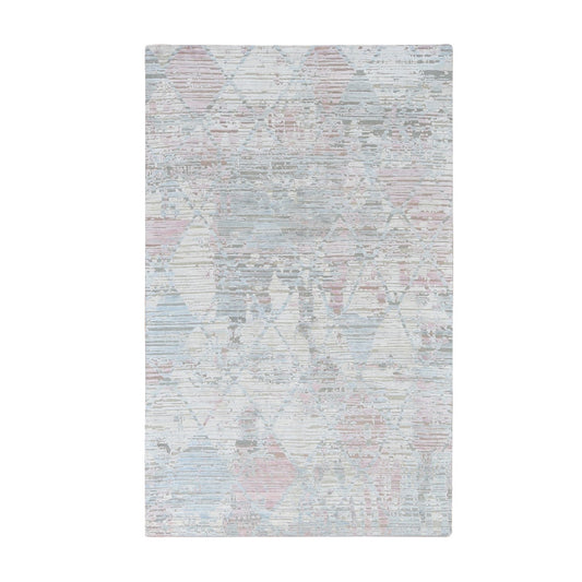 Modern and Contemporary Wool & Silk Hand Knotted Rug Ivory No Border 5.9X9.3 -O080986