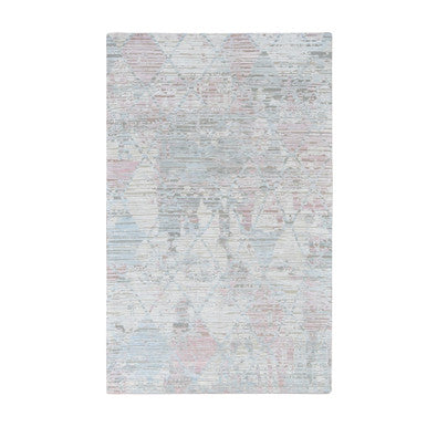 Modern and Contemporary Wool & Silk Hand Knotted Rug Ivory No Border 5.9X9.3 -O080986