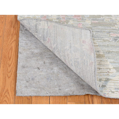 Modern and Contemporary Wool & Silk Hand Knotted Rug Ivory No Border 5.9X9.3 -O080986