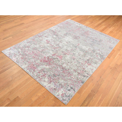 Modern and Contemporary Wool & Silk Hand Knotted Rug Pink No Border 5.10X8.9 -O080989