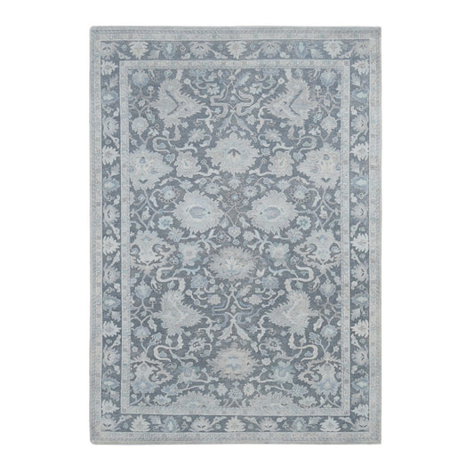Oushak And Peshawar Wool & Silk Hand Knotted Rug Grey Gray 6.1X8.9 -O080990