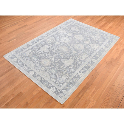 Oushak And Peshawar Wool & Silk Hand Knotted Rug Grey Gray 6.1X8.9 -O080990