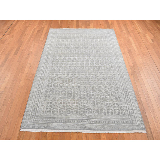 Modern and Contemporary Wool & Silk Hand Knotted Rug Grey Gray 6.0X9.1 -O080995