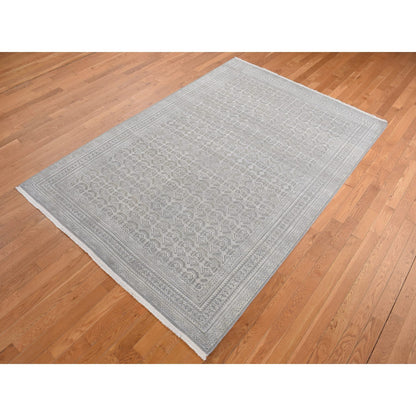 Modern and Contemporary Wool & Silk Hand Knotted Rug Grey Gray 6.0X9.1 -O080995