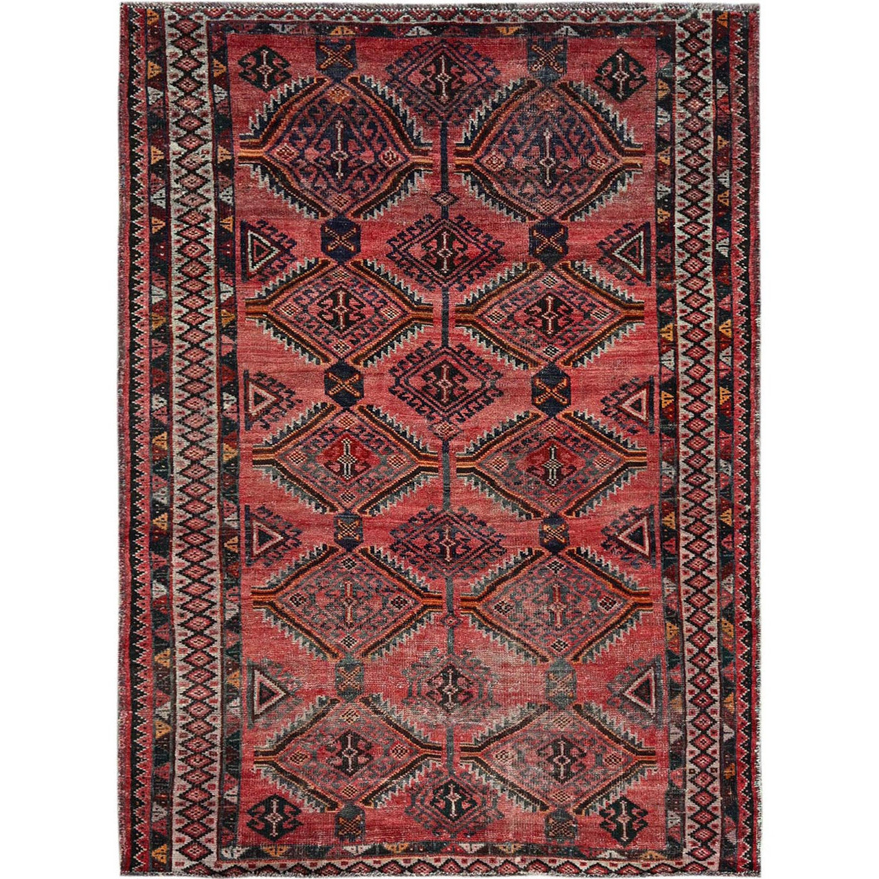 Overdyed & Vintage Wool Hand Knotted Rug Red 5.2x7.2 -O0809