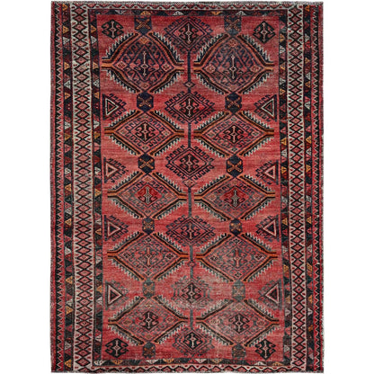 Overdyed & Vintage Wool Hand Knotted Rug Red 5.2x7.2 -O0809
