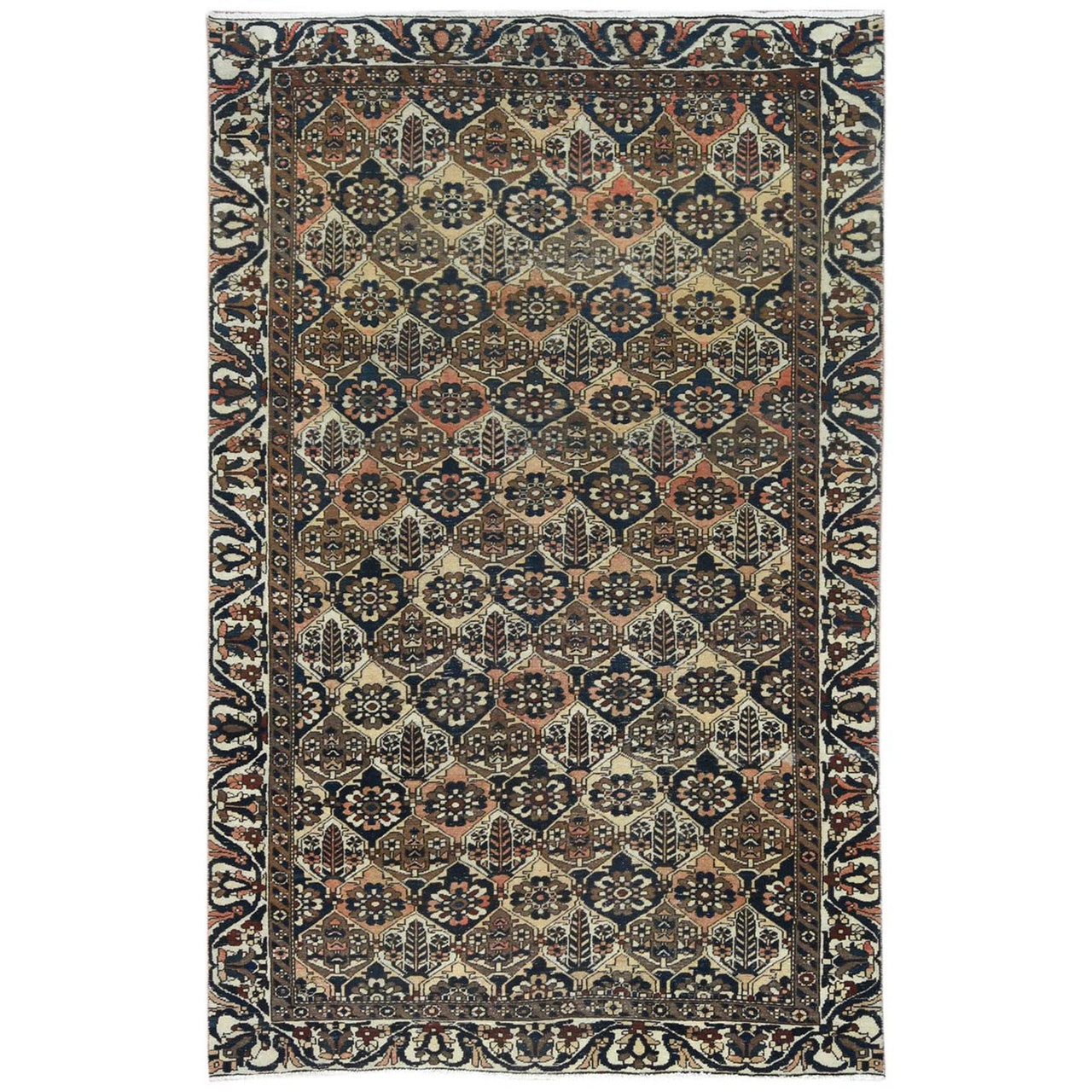 Ivory 6'1" x 9'8" Overdyed & Vintage Worn Multicolored Hand knotted Wool Rug - Sku: O081019
