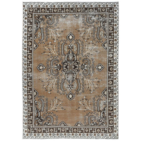 Overdyed & Vintage Worn Wool Hand Knotted Rug Brown Ivory 7.0X10.0 -O081021