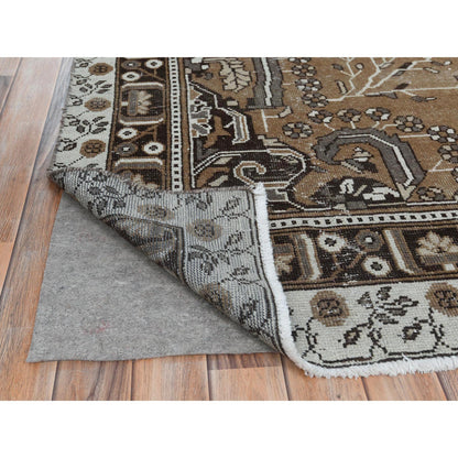 Overdyed & Vintage Worn Wool Hand Knotted Rug Brown Ivory 7.0X10.0 -O081021