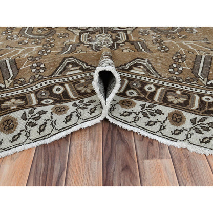 Overdyed & Vintage Worn Wool Hand Knotted Rug Brown Ivory 7.0X10.0 -O081021