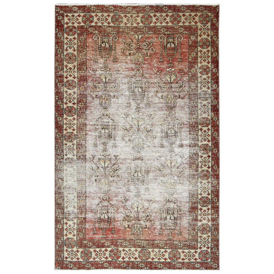 Overdyed & Vintage Worn Wool Hand Knotted Rug Brown Ivory 3.9X6.0 -O081037