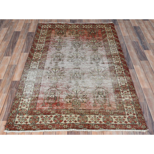 Overdyed & Vintage Worn Wool Hand Knotted Rug Brown Ivory 3.9X6.0 -O081037