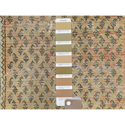 Overdyed & Vintage Worn Wool Hand Knotted Rug Brown Ivory 3.2X10.5 -O081043