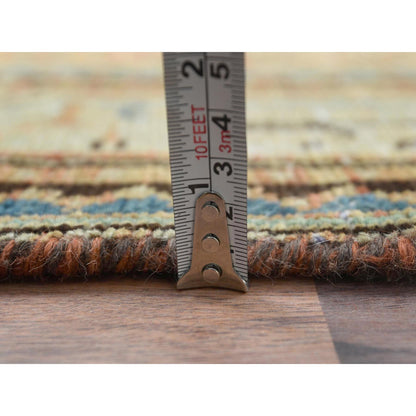 Overdyed & Vintage Worn Wool Hand Knotted Rug Brown Ivory 3.2X10.5 -O081043