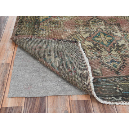 Overdyed & Vintage Worn Wool Hand Knotted Rug Brown Brown 3.9X12.8 -O081047