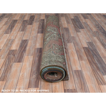 Overdyed & Vintage Worn Wool Hand Knotted Rug Brown Brown 3.9X12.8 -O081047