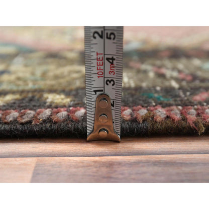 Overdyed & Vintage Worn Wool Hand Knotted Rug Brown Brown 3.9X12.8 -O081047