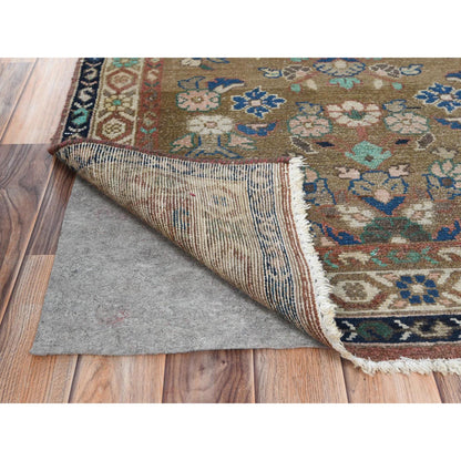 Overdyed & Vintage Worn Wool Hand Knotted Rug Brown Navy Blue 3.4X9.9 -O081057
