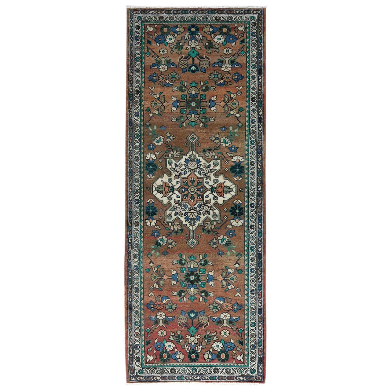 Brown 3'7" x 9'9" Overdyed & Vintage Worn Hand knotted Wool Rug - Sku: O081061
