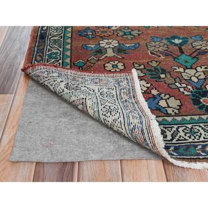 Overdyed & Vintage Worn Wool Hand Knotted Rug Brown Ivory 3.7X9.9 -O081061