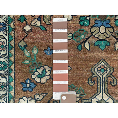 Overdyed & Vintage Worn Wool Hand Knotted Rug Brown Ivory 3.7X9.9 -O081061
