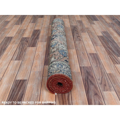 Overdyed & Vintage Worn Wool Hand Knotted Rug Brown Ivory 3.7X9.9 -O081061