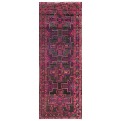 Overdyed & Vintage Worn Wool Hand Knotted Rug Pink Hot Pink 3.5X9.5 -O081063