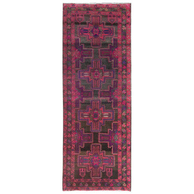Overdyed & Vintage Worn Wool Hand Knotted Rug Pink Hot Pink 3.5X9.5 -O081063