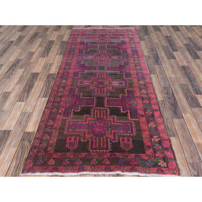 Overdyed & Vintage Worn Wool Hand Knotted Rug Pink Hot Pink 3.5X9.5 -O081063