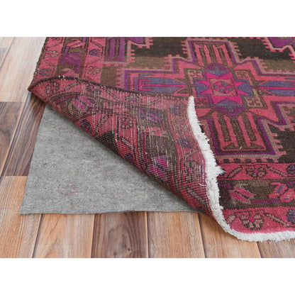 Overdyed & Vintage Worn Wool Hand Knotted Rug Pink Hot Pink 3.5X9.5 -O081063