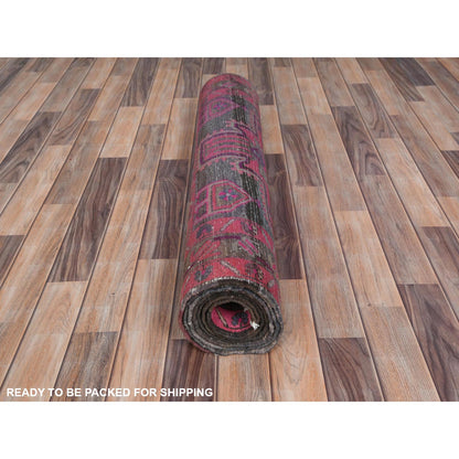 Overdyed & Vintage Worn Wool Hand Knotted Rug Pink Hot Pink 3.5X9.5 -O081063