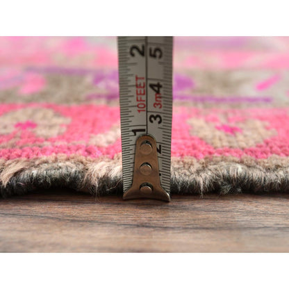 Overdyed & Vintage Worn Wool Hand Knotted Rug Pink Hot Pink 3.5X9.5 -O081063