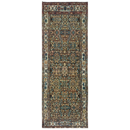 Overdyed & Vintage Worn Wool Hand Knotted Rug Brown Ivory 3.7X9.10 -O081073