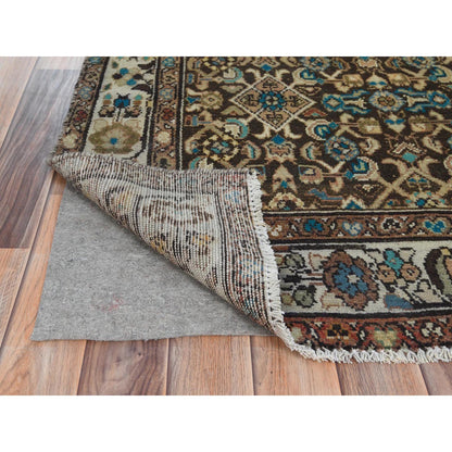 Overdyed & Vintage Worn Wool Hand Knotted Rug Brown Ivory 3.7X9.10 -O081073
