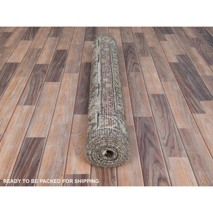 Overdyed & Vintage Worn Wool Hand Knotted Rug Brown Ivory 3.7X9.10 -O081073
